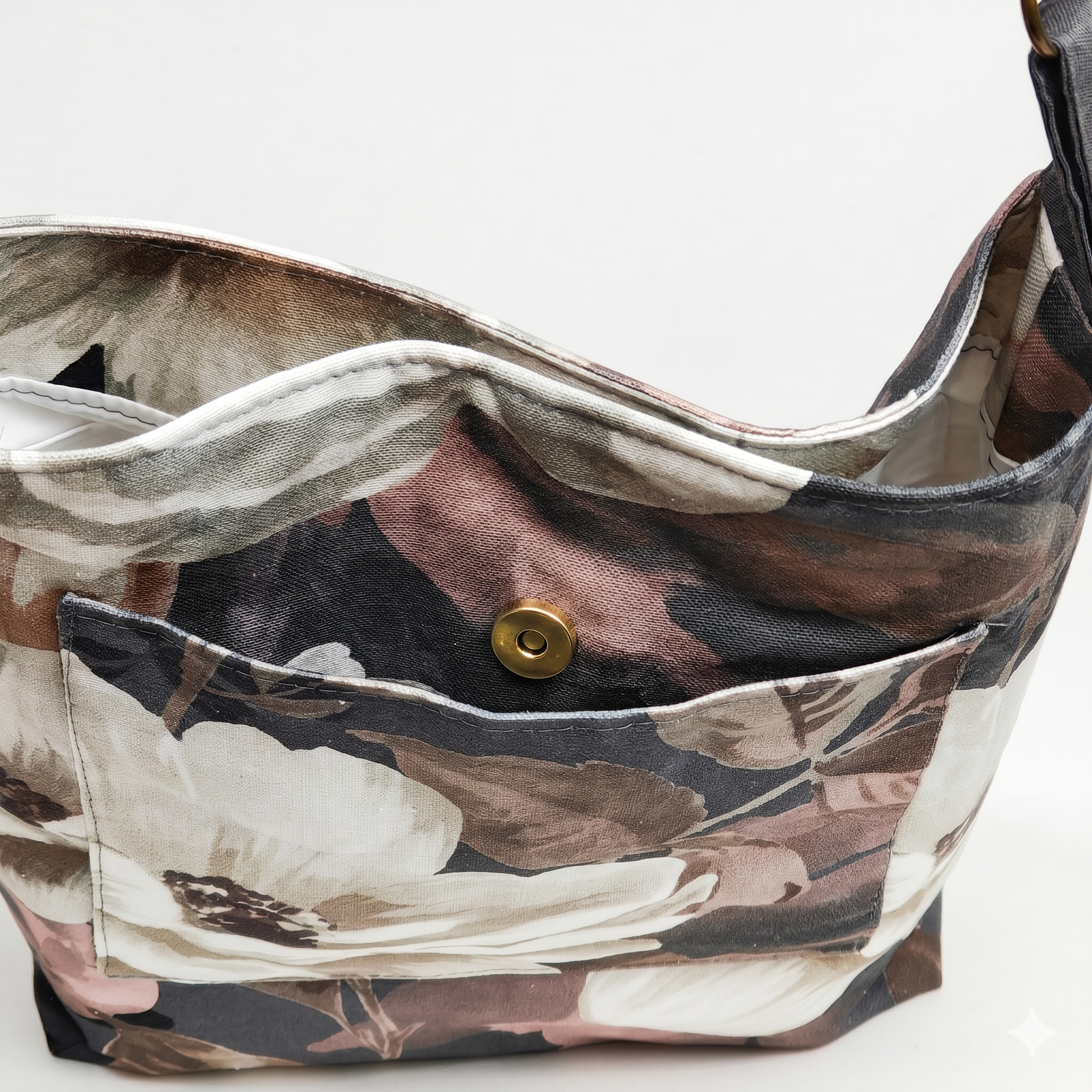 Bolso Bandolera Colección BlomAsh - Tote de Tela Floral Gris - Imagen 4