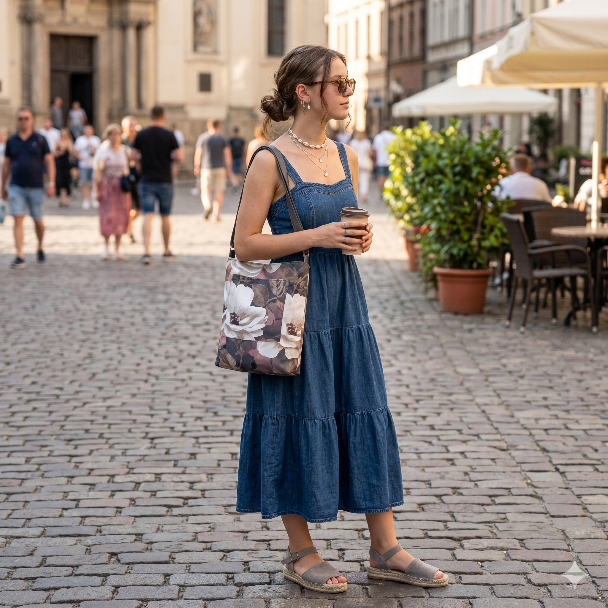 Bolso Bandolera Colección BlomAsh - Tote de Tela Floral Gris - Imagen 7